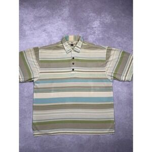 Tommy Bahama Shirt Mens Medium Green Blue Striped‎ Silk Cotton Polo Casual
